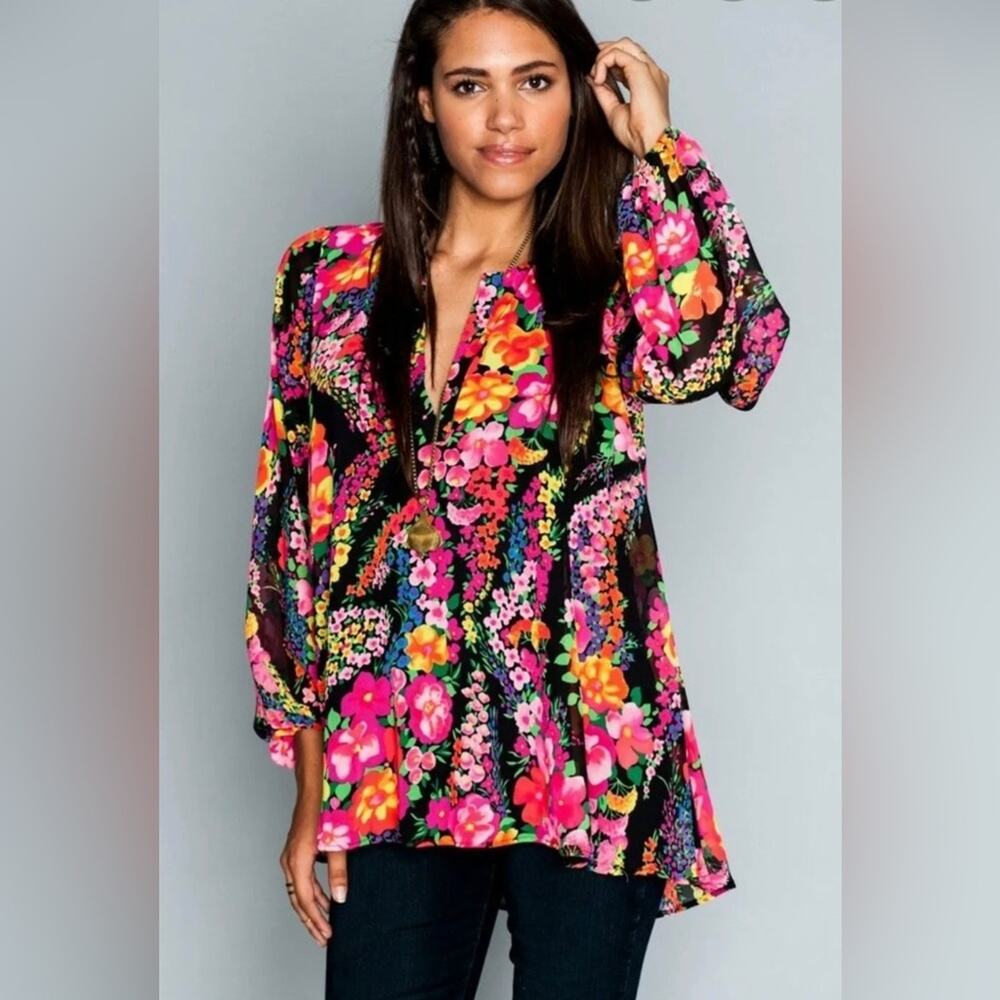 Show Me Your MuMu Jamie Tunic Dress in Fuorescent Floral Size Small, Rare, Fun